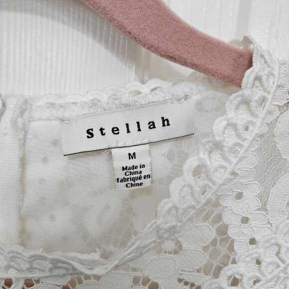 Stellah White Lace Crochet Cap Sleeve Mini Dress Size M - Picture 3 of 6